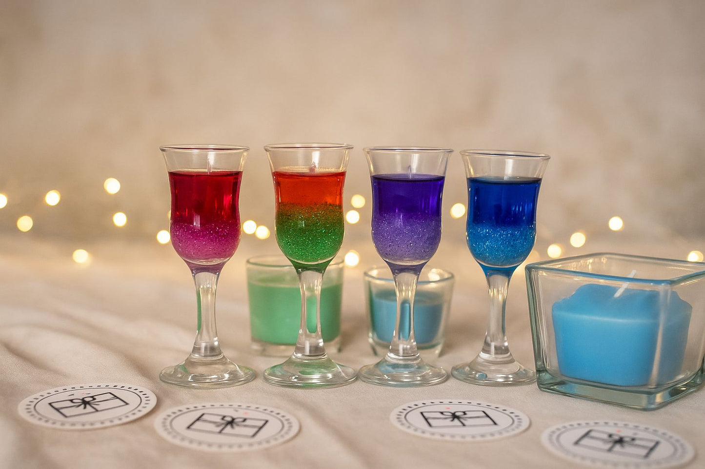 Handcrafted Color Layered Gel Candles – Set of 4 in Wine Glasses