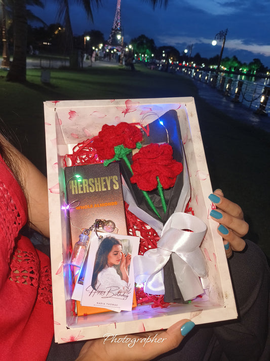 Premium Gift Hamper with Rose, Chocolate, Polaroid & Keyring – Personalized Gift Box for Birthday & Anniversary
